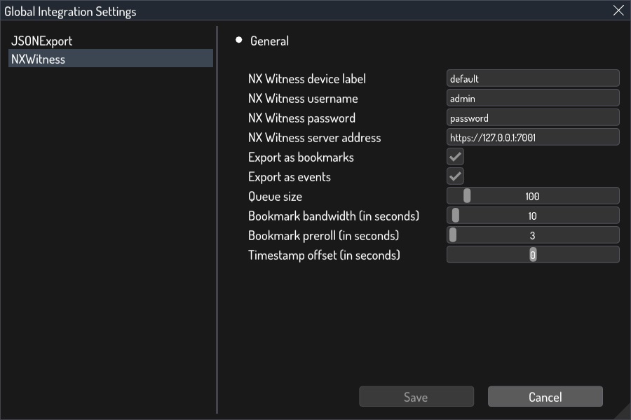 Integration settings